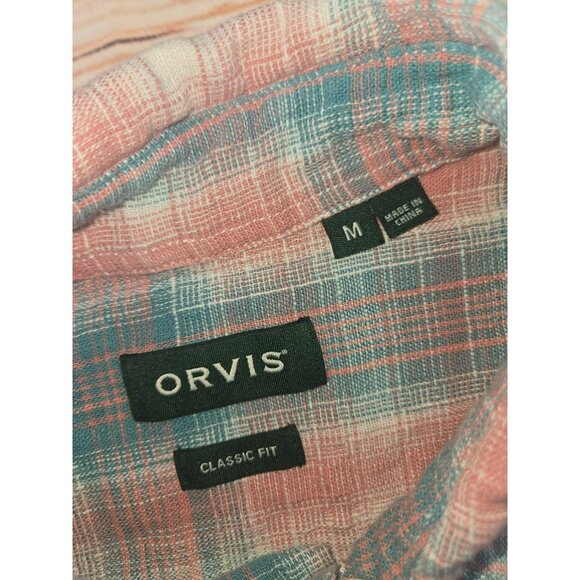 Orvis Mens Classic Fit Button-Up Plaid Shirt Medium  Pink & Blue - Picture 4 of 7